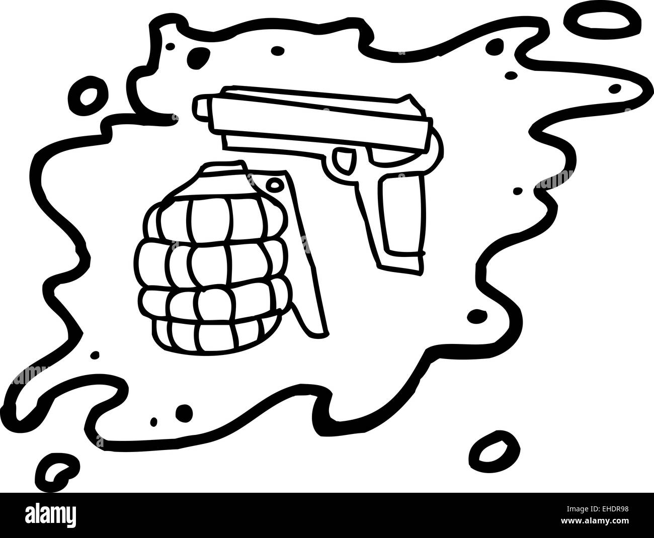 Cartoon-Gliederung von Waffen im Blut splatter Stockfoto