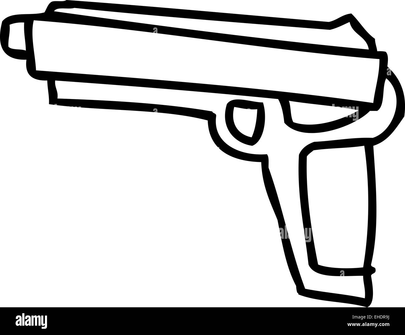 Einer umrissen Hand gezogener Pistole Pistole über weißen Stockfoto