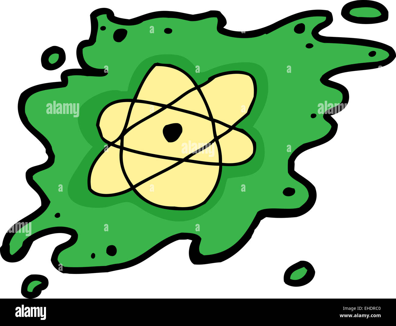 Handgezeichnete Cartoon von Atom in grüne blob Stockfoto