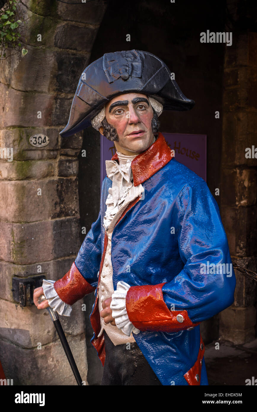 LifeSize Modell von Deacon Brodie Werbung eine Café mit dem gleichen Namen in Lawnmarket, Edinburgh, Schottland, Großbritannien. Stockfoto