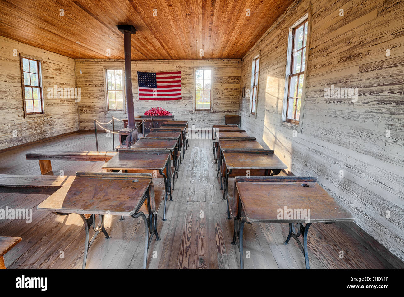 Innere der historischen Einzimmer-Schule in der Dothan Wahrzeichen Park, Alabama Stockfoto