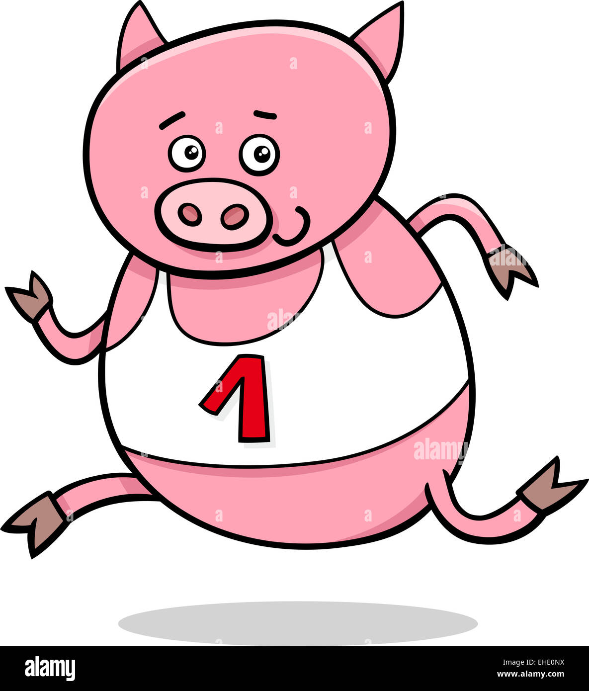 Cartoon-Illustration des lustiges Schwein Tier Charakter läuft auf Turnstunde Stockfoto
