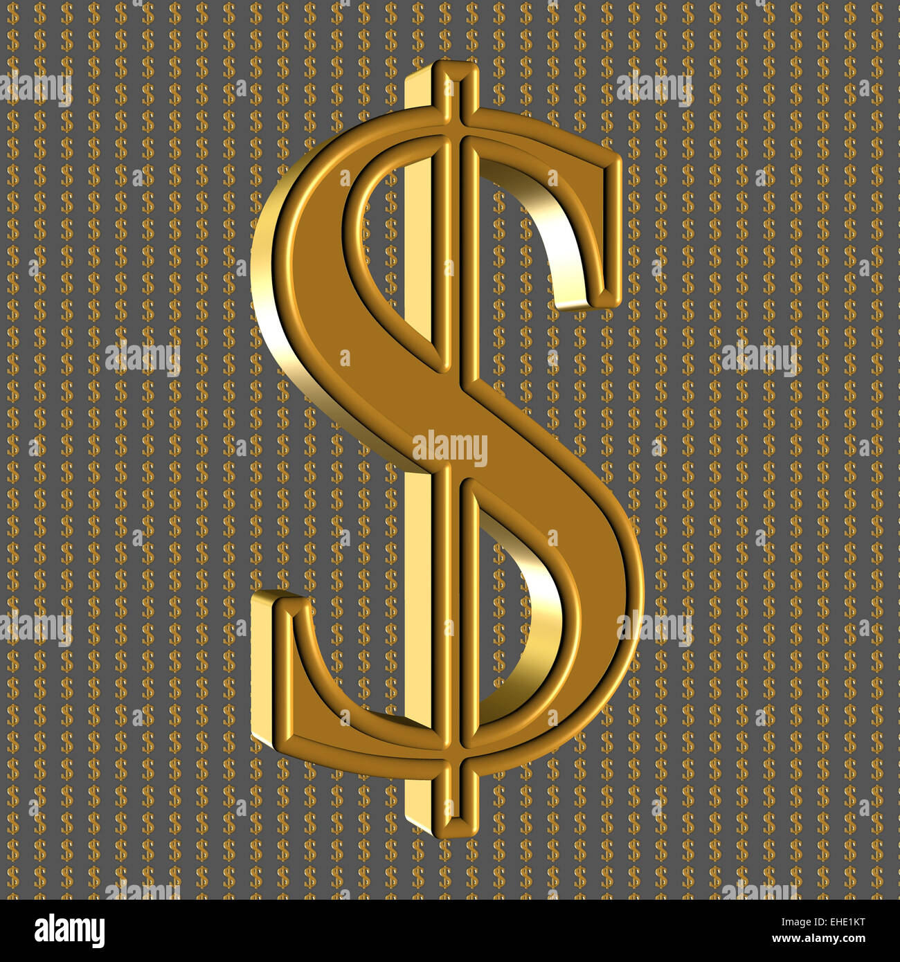 Dollar in Gold auf golden Dollar Stockfoto