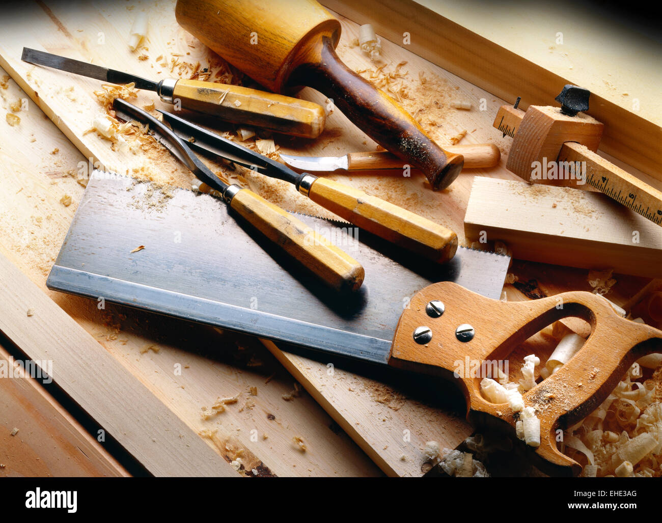 Werkzeuge für die Holzbearbeitung Stockfoto
