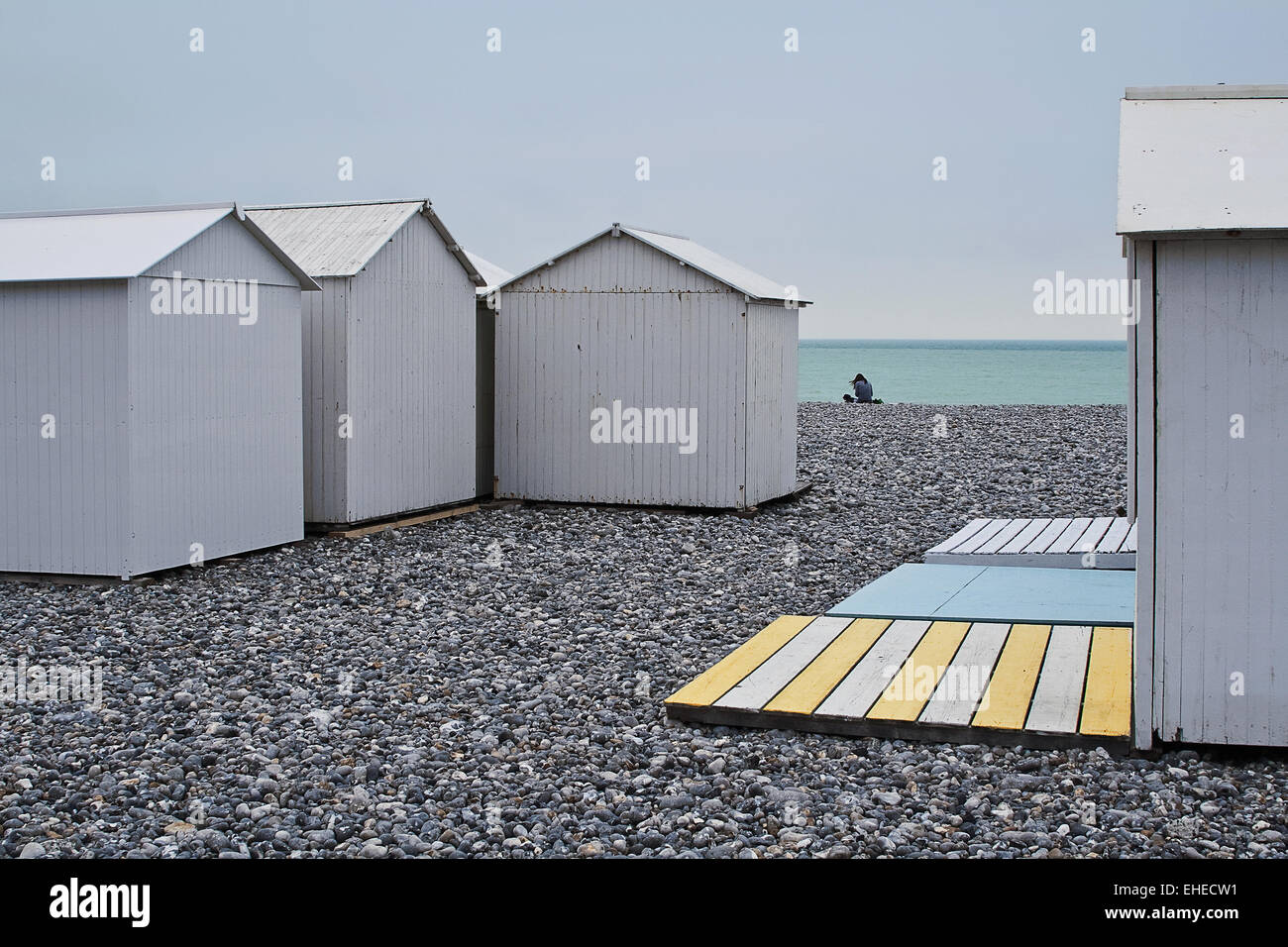 Strandhütten, Mers-Les-Bains, Picardie, Frankreich Stockfoto