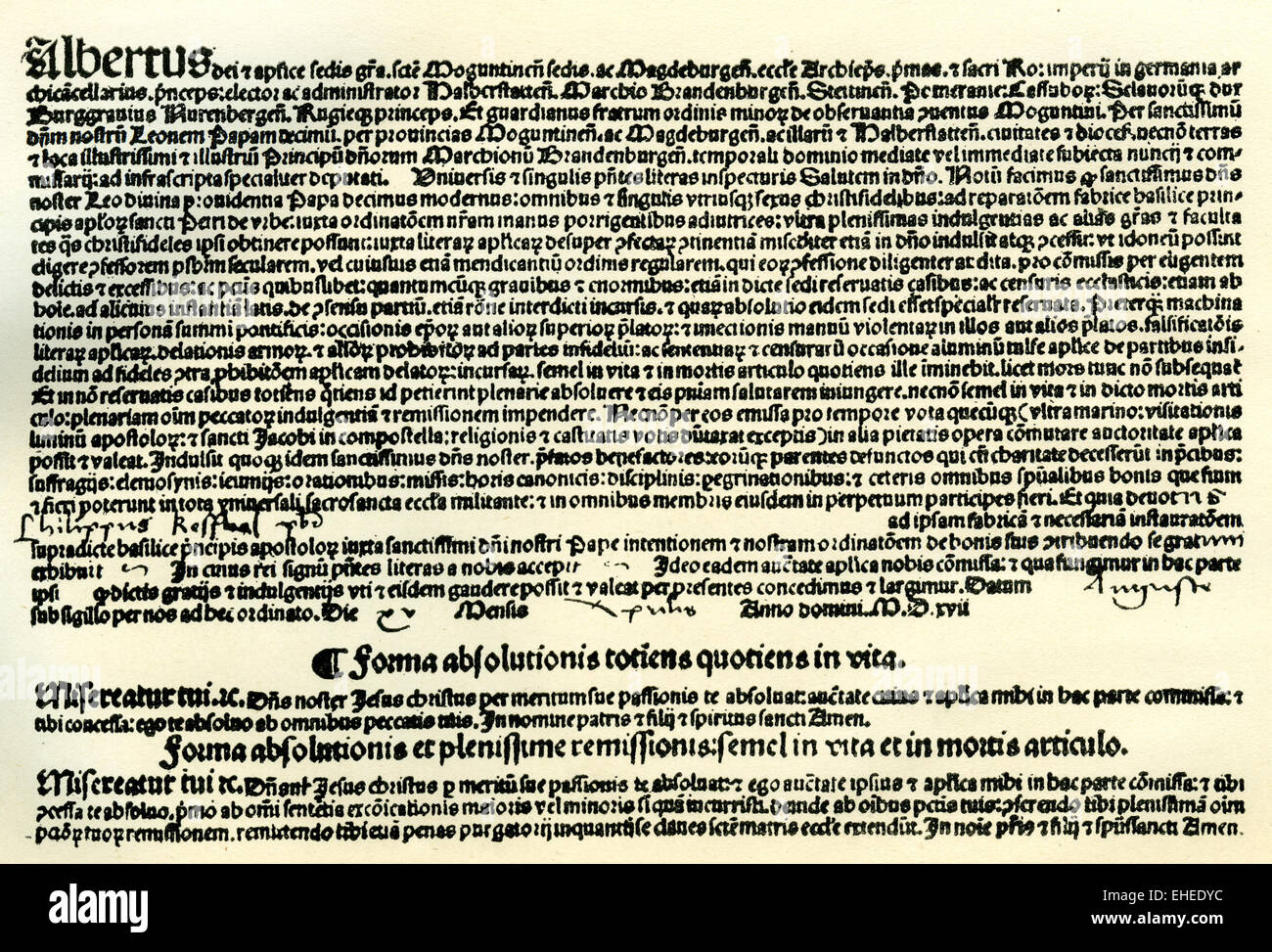 Faksimile des einen Indulgense zur Zeit der Reformation von Tetzel verkauft. Stockfoto