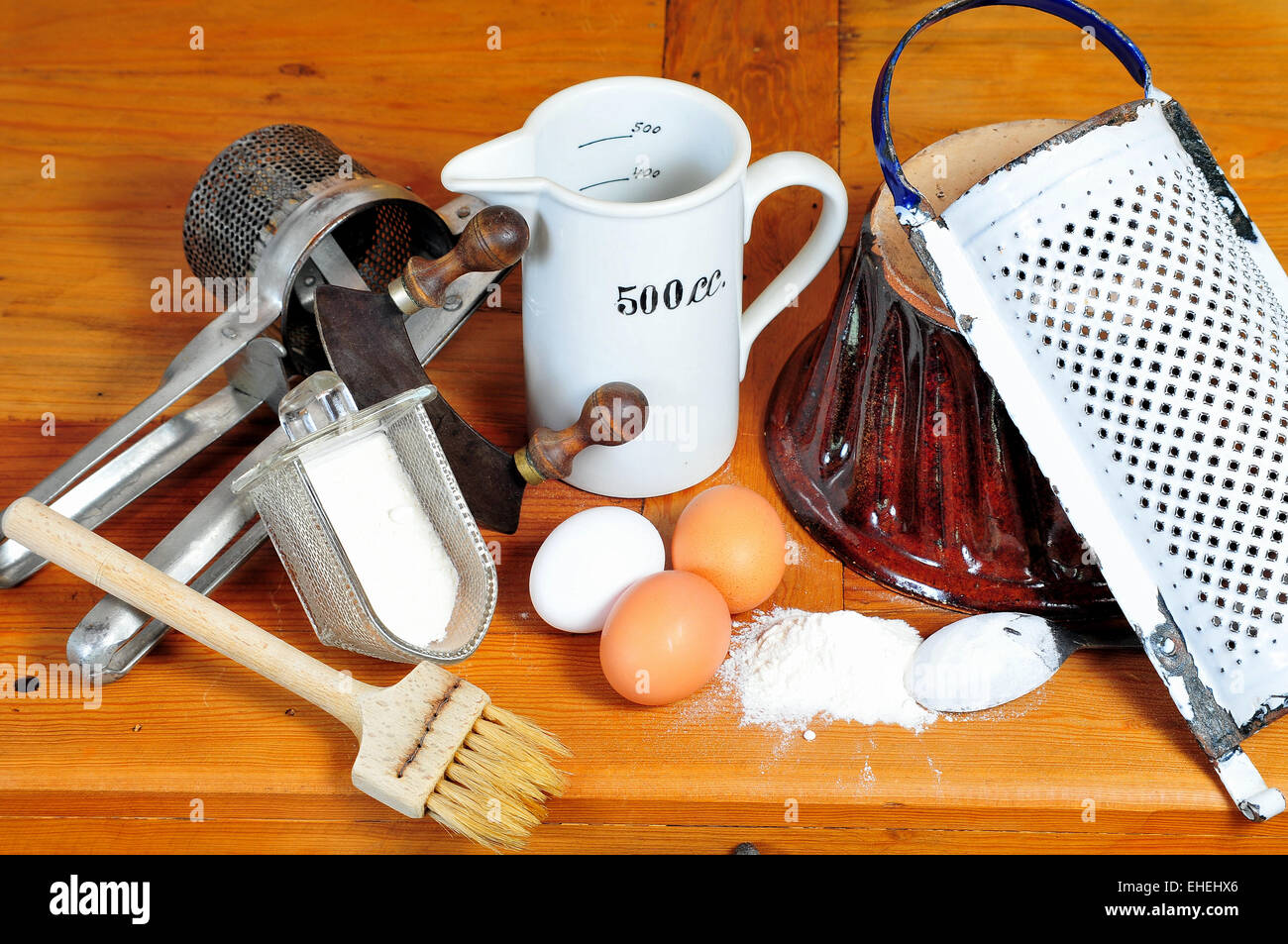 Backen Zutaten Eiern Vintage Küche Stockfoto