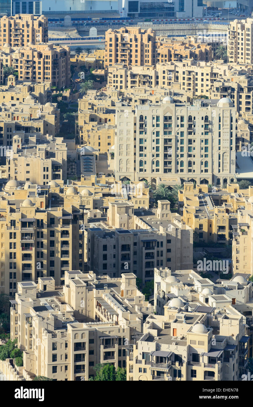 Blick über Altstadt Wohnquartier in Downtown Dubai Vereinigte Arabische Emirate Stockfoto