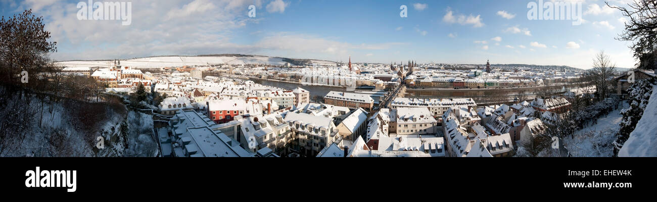 Winter-Pano von Würzburg Deutschland Stockfoto