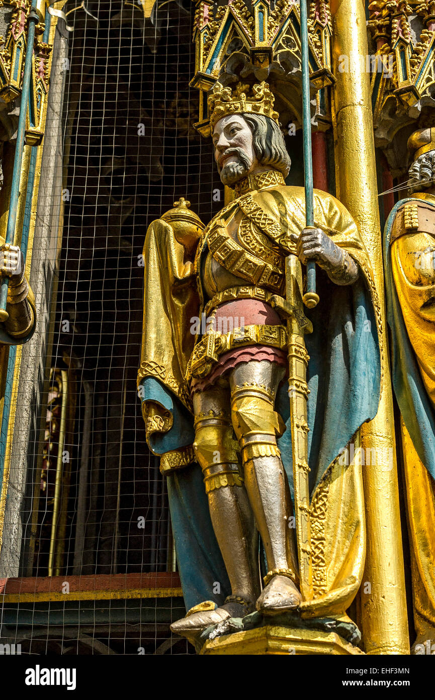 Die gotische Skulptur von König von Böhmen, Schönen Brunnen, Nürnberg, Mittelfranken, Franken, Bayern, Deutschland Stockfoto