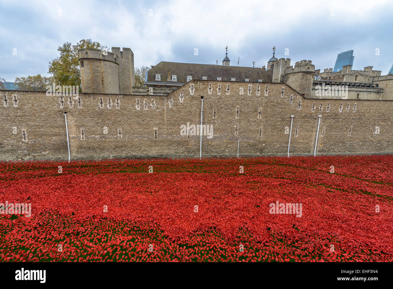 London, Vereinigtes Königreich - 16. November 2014: fast 900.000 Keramik Mohnblumen am Tower of London, Br Gedenken installiert sind Stockfoto