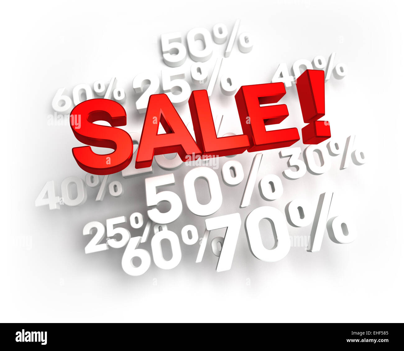 Verkauf in Prozent. 3D rot Verkauf Briefe auf weißen Prozent zahlen, isoliert auf weiss Stockfoto