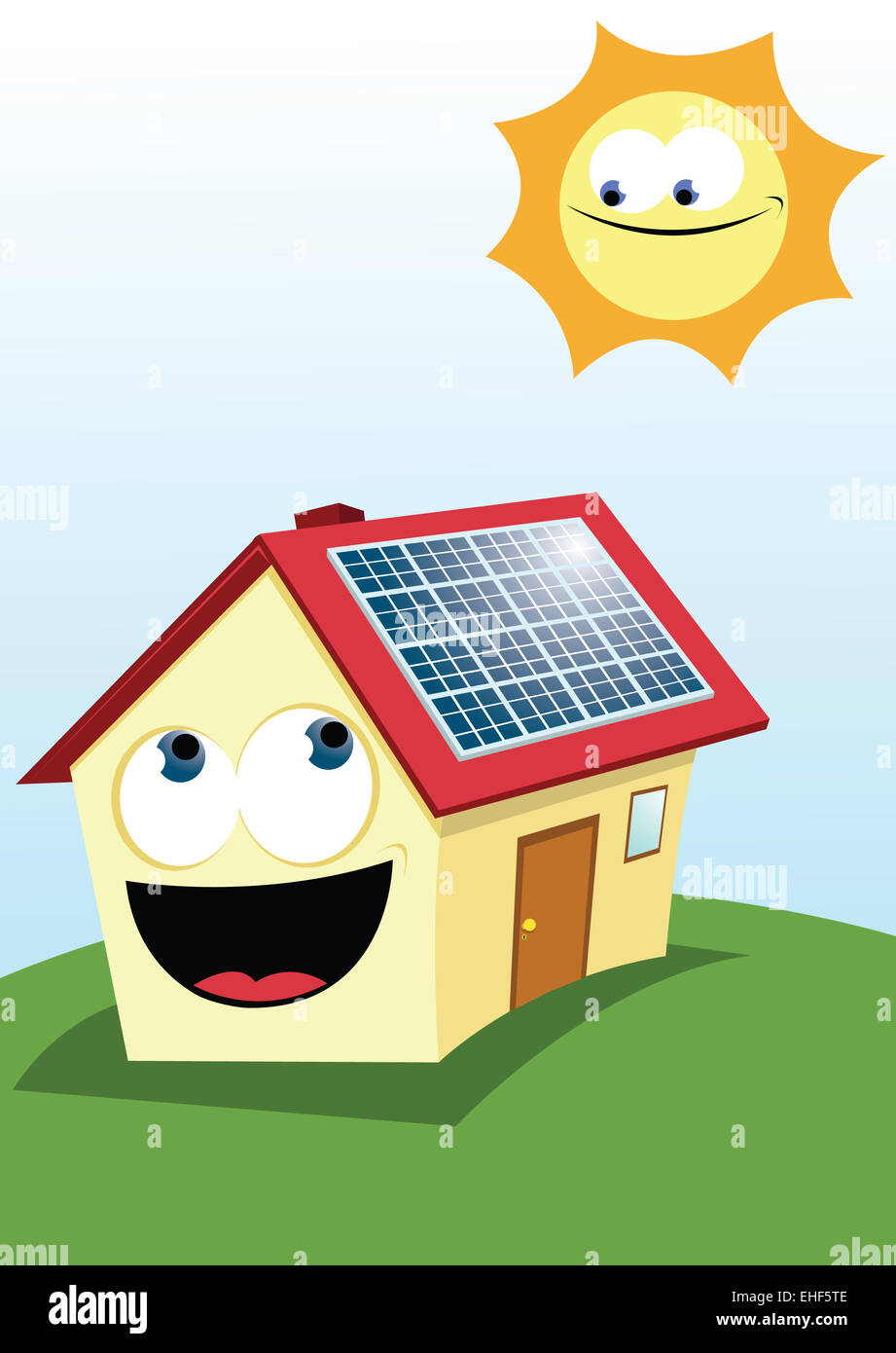 eine lustige Solarpanel auf einem Hausdach Stockfoto