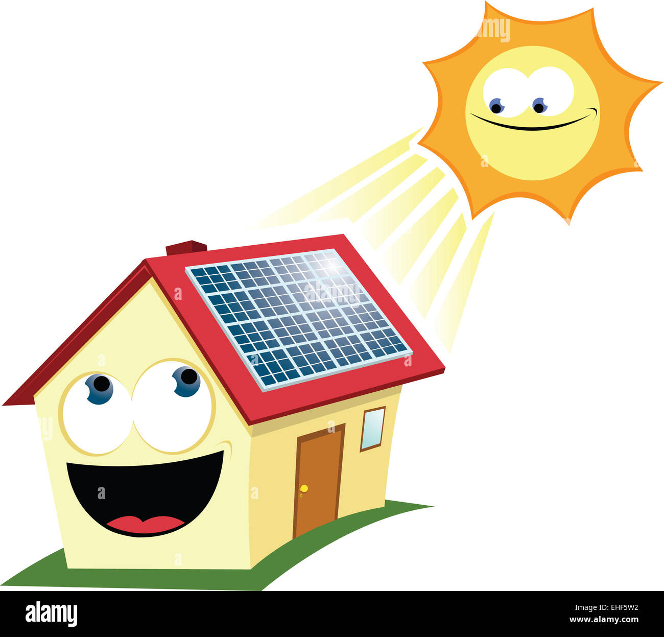 ein Vektor-Cartoon repräsentieren ein lustiges Haus mit Sonnenkollektoren Stockfoto