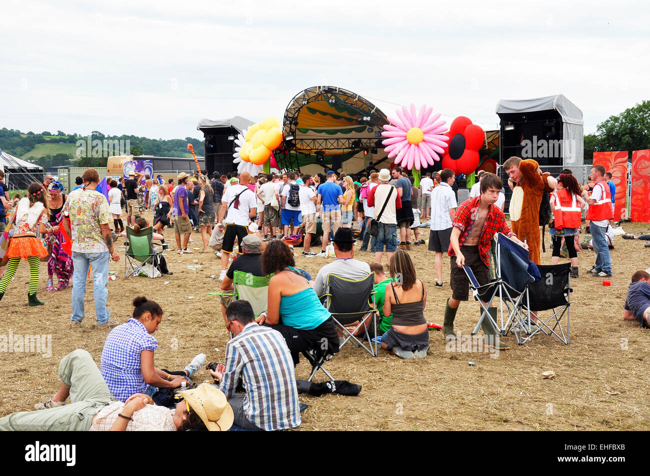 Breite Schuss des Glastonbury Festivals während des Tages, Pilton, Somerset, UK, Juni 2009. Stockfoto