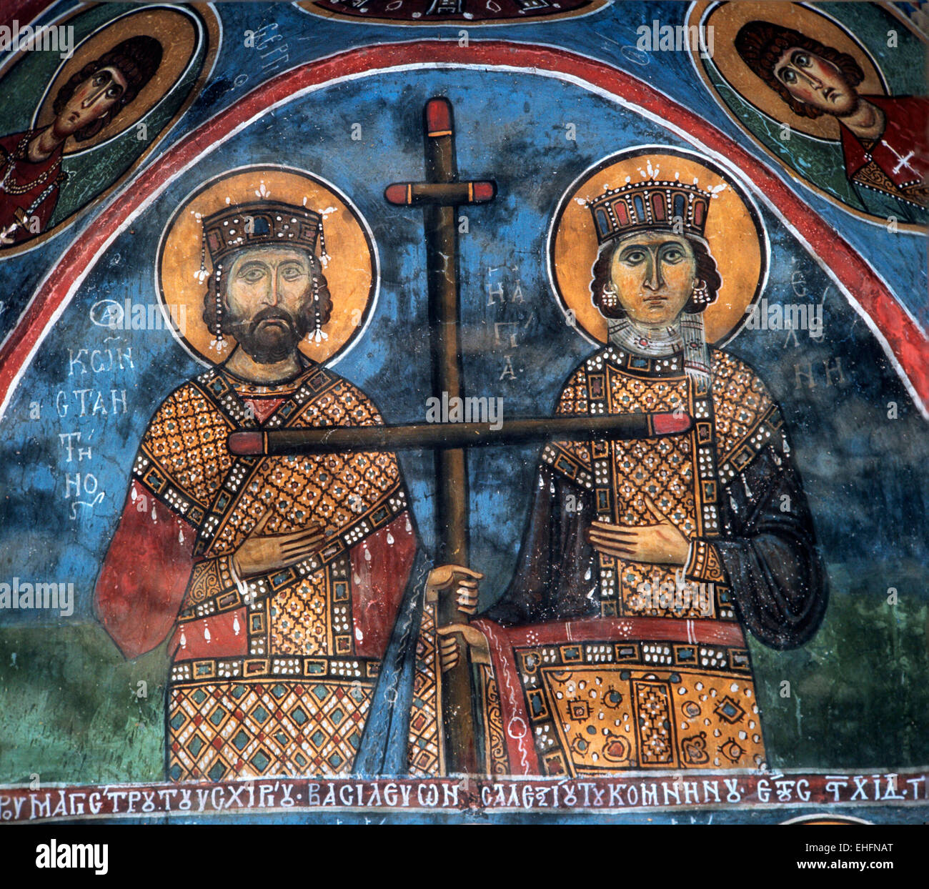 St. Constantine und St Helena Wandgemälde in der Kirche der Panagia Phorbiotissa Asinou Zypern 1105-6 n. Chr. Stockfoto