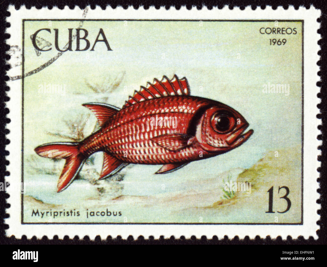 Kuba - ca. 1969: Briefmarke gedruckt in Kuba zeigt Fische Myripristis jacobus Stockfoto