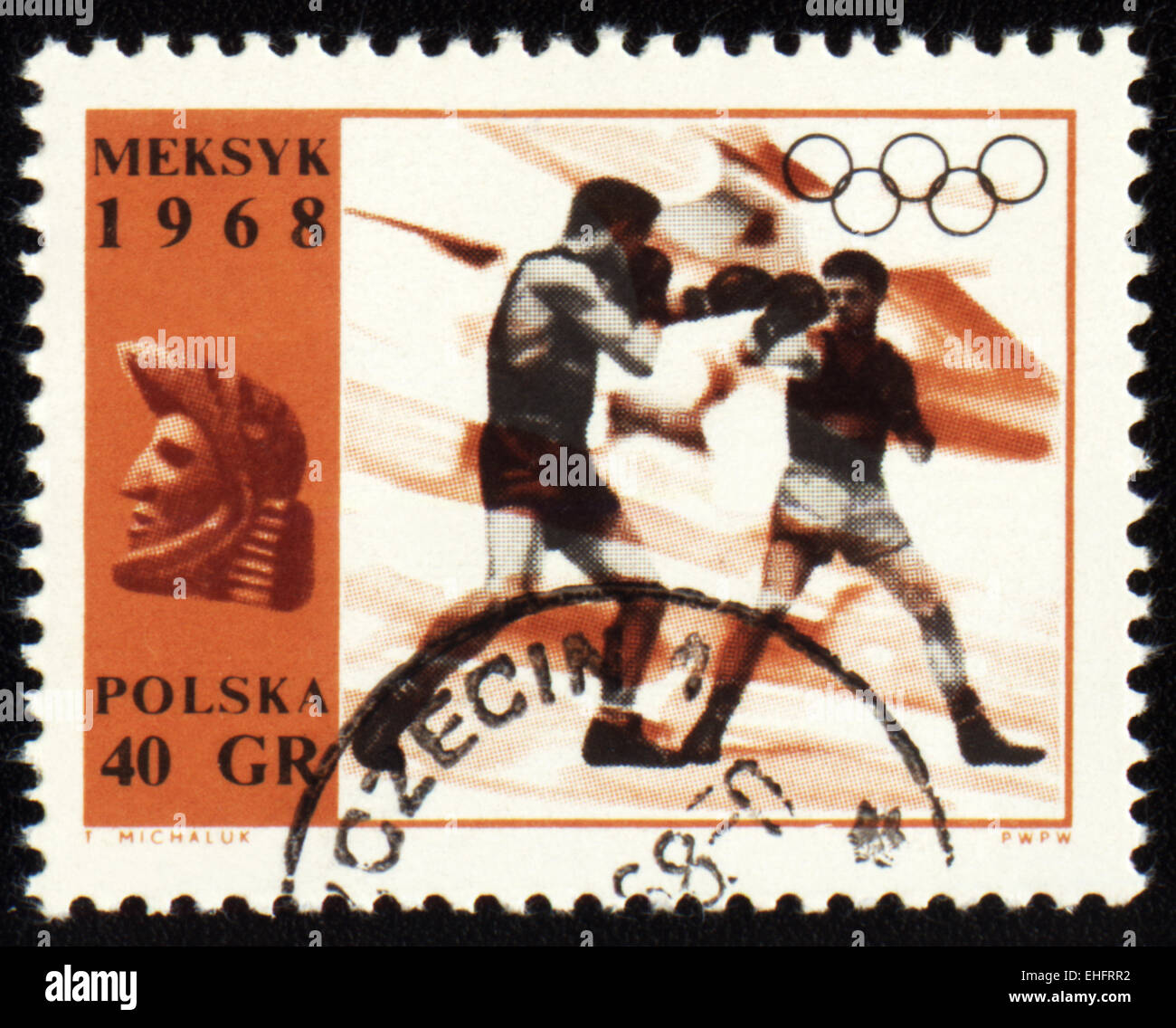 Polen - ca. 1968: Eine Briefmarke gedruckt in Polen zeigt Boxen Stockfoto