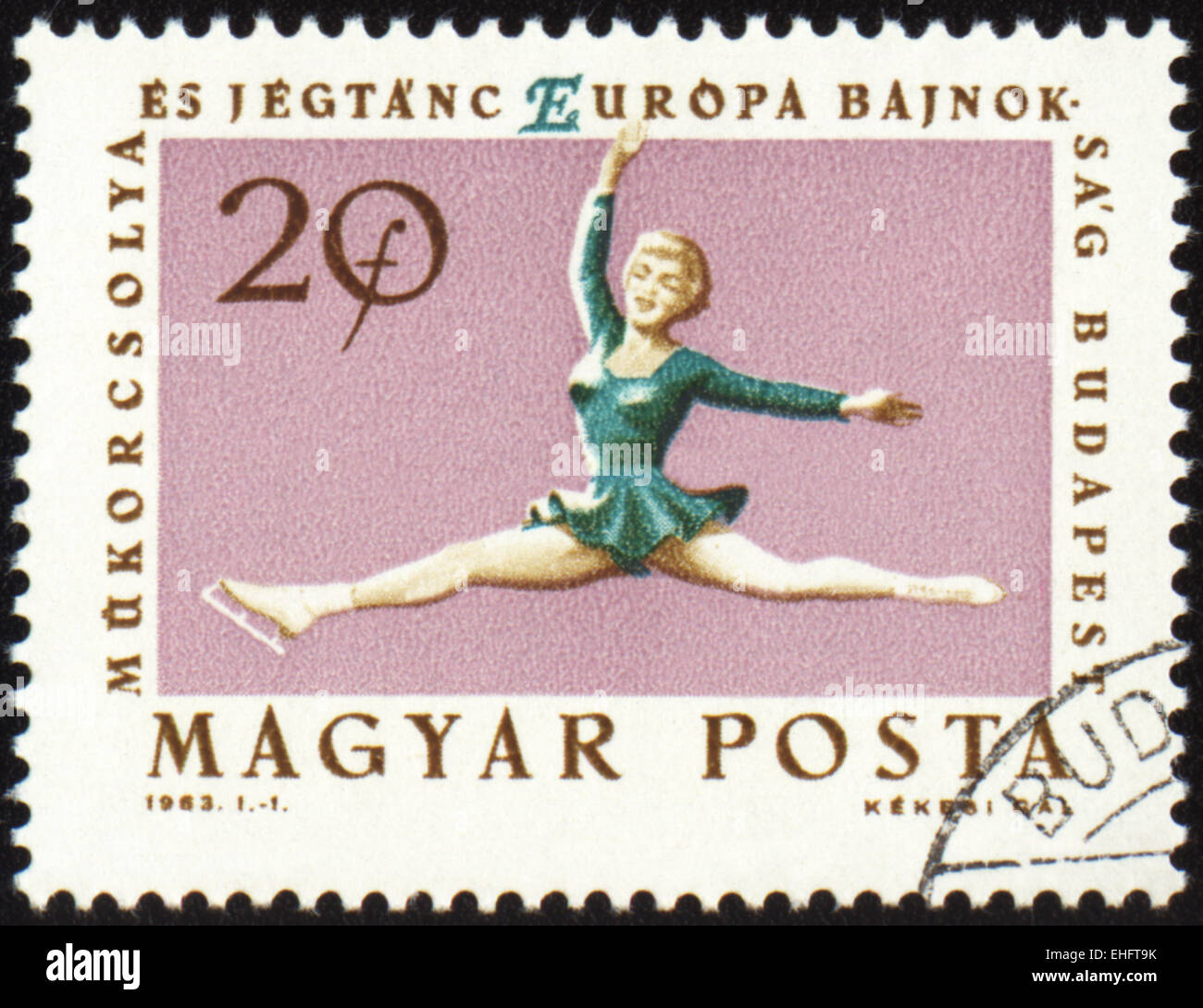 Ungarn - ca. 1963: Eine Briefmarke gedruckt in Ungarn zeigt Abbildung Eislauf Stockfoto