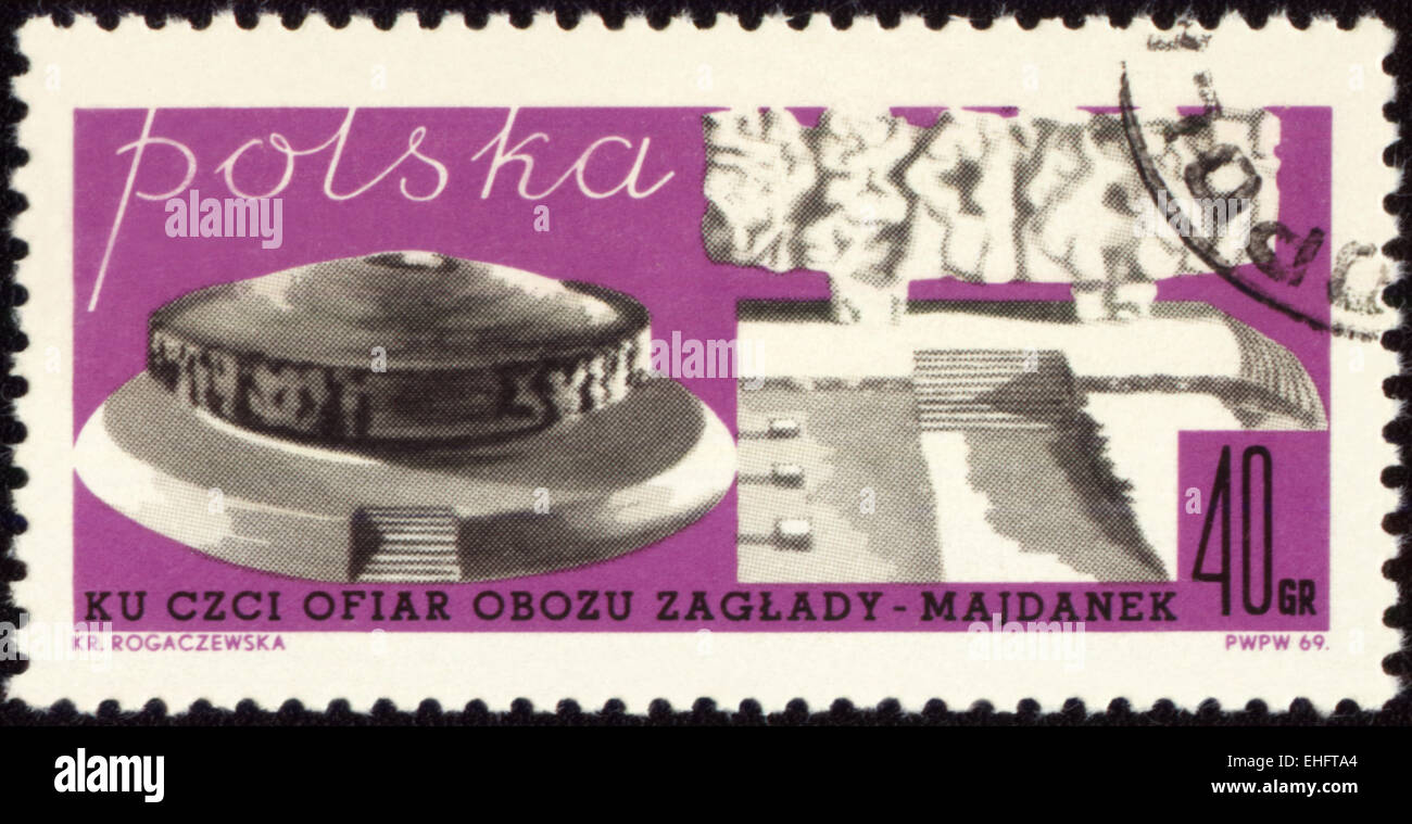 Vernichtungslager - MAJDANEK auf Polnisch-Briefmarke Stockfoto