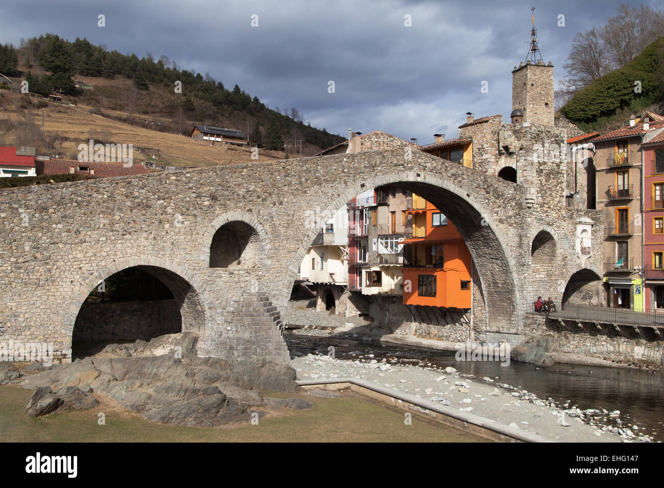 Pont Nou in Camprodon, Provinz Girona, Catalonia. Stockfoto