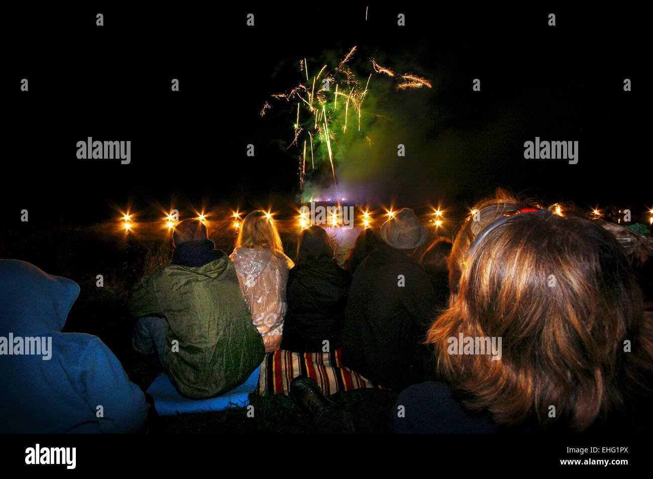 Feuerwerk auf dem Big Chill Festival 2008. Stockfoto