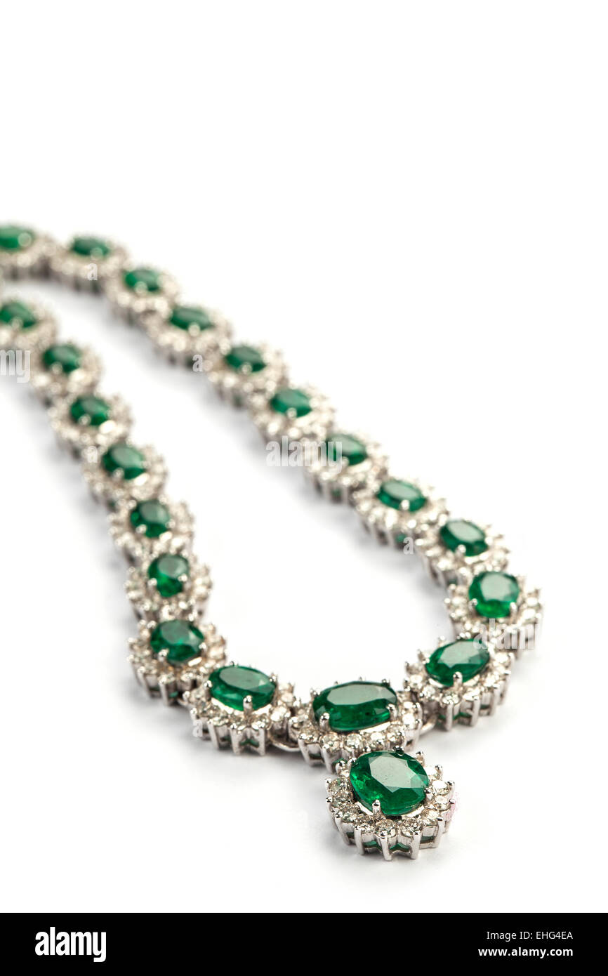 Smaragd und Diamanten Halskette. Stockfoto