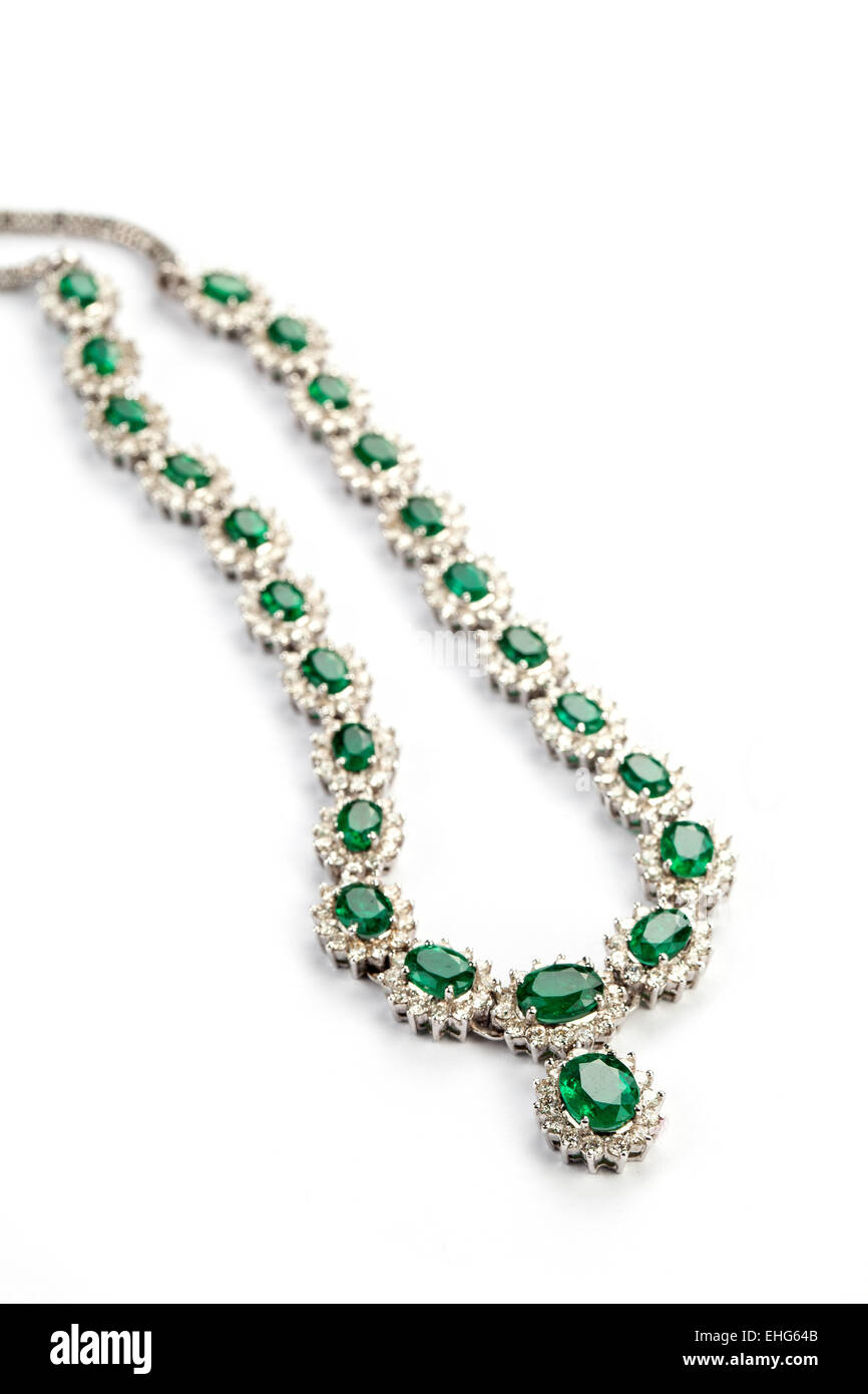 Smaragd und Diamanten Halskette. Stockfoto