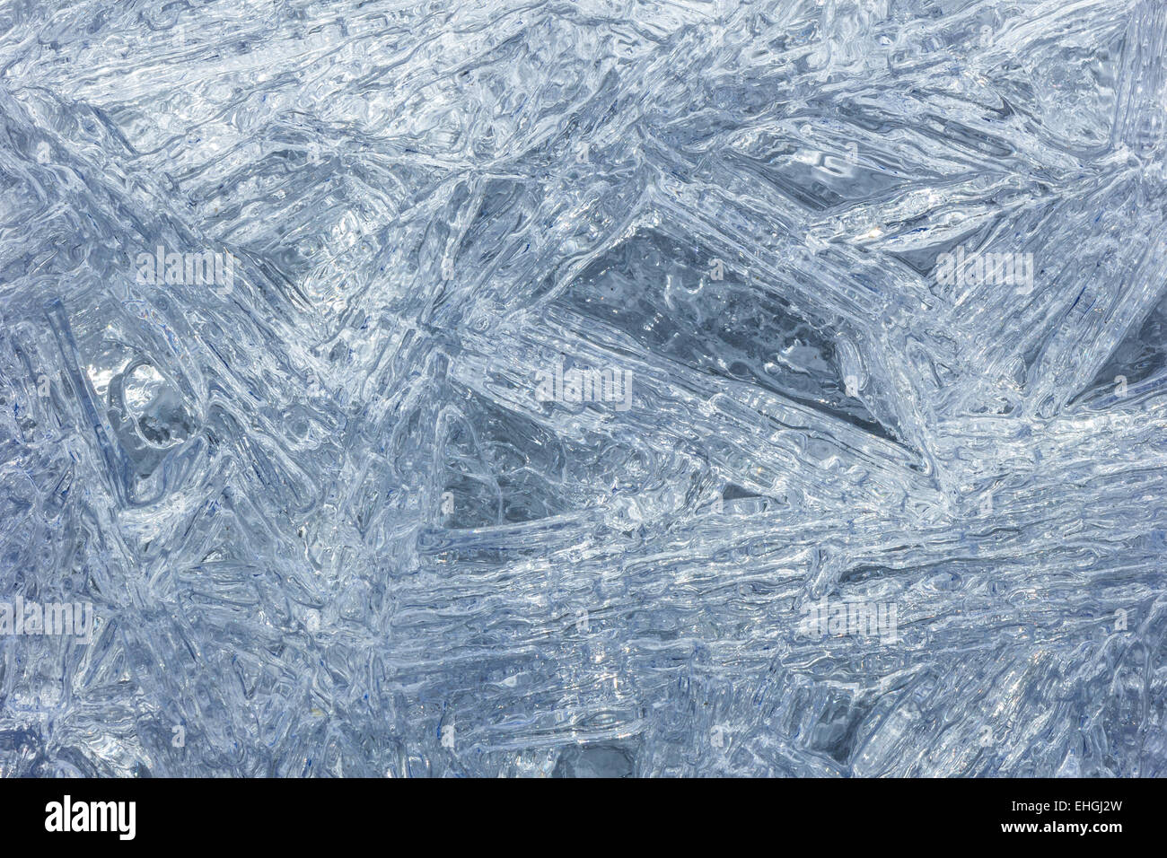 Makro Nahaufnahme klares Eis Kristalle Textur bei Tageslicht Stockfoto