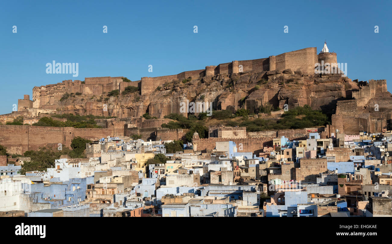 Mehrangarh Fort und Blue City, Jodhpur, Rajasthan, Indien Stockfoto
