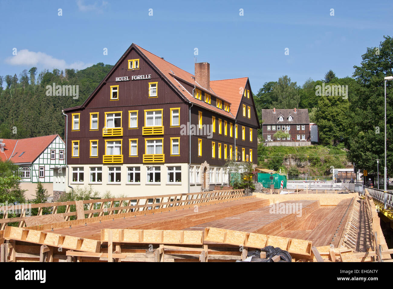 Hotel Forelle in der Stadt Treseburg Stockfoto