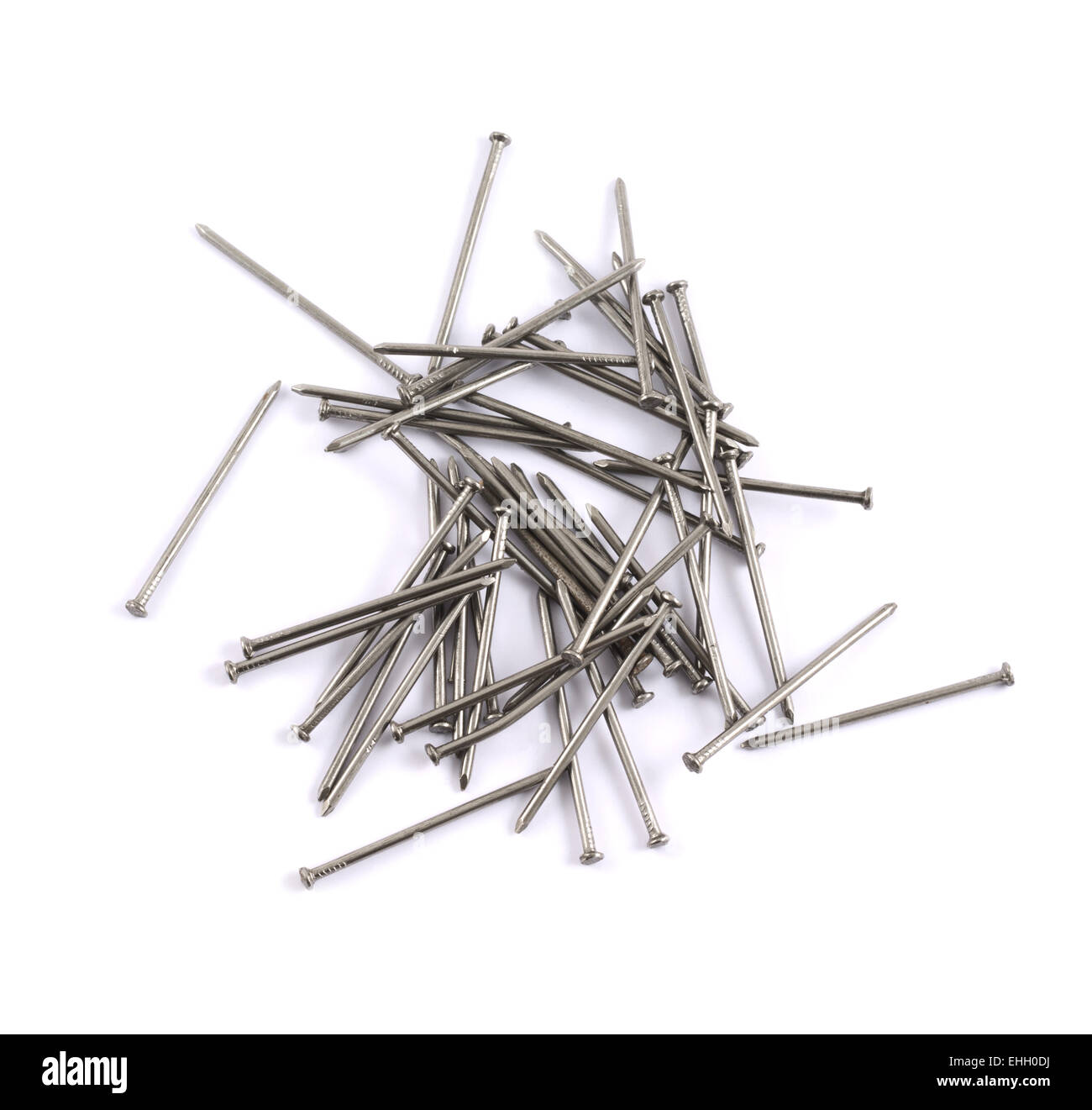 Haufen Metall Nägel isoliert Stockfoto