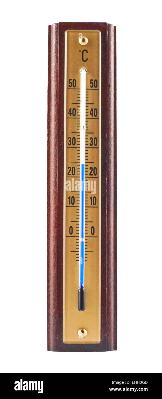Hölzerne celsius Thermometer isoliert Stockfoto