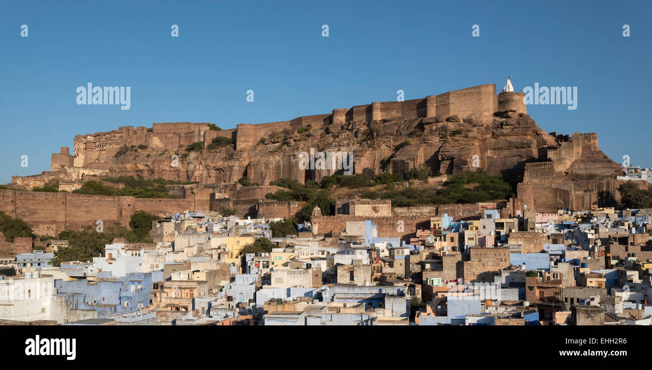 Mehrangarh Fort und Blue City, Jodhpur, Rajasthan, Indien Stockfoto