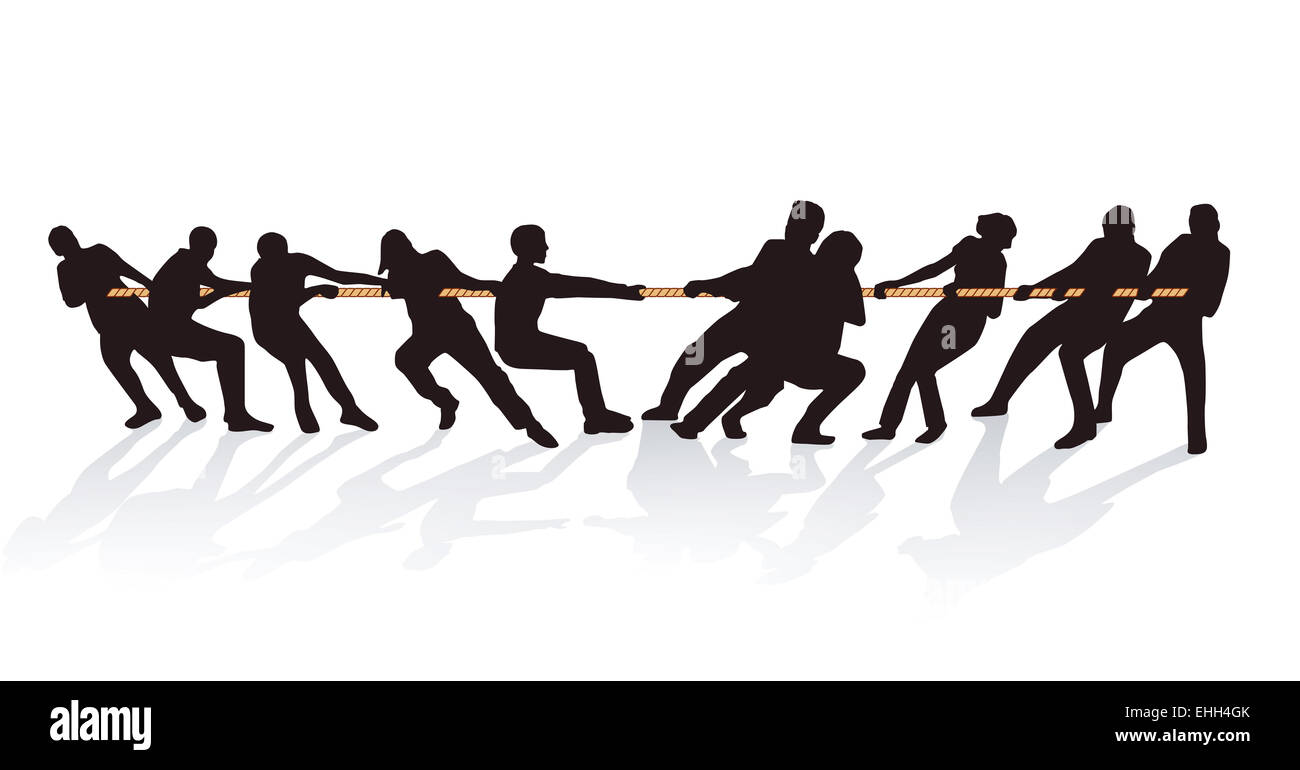 Gemeinsam auf dem Seil ziehen Stockfoto