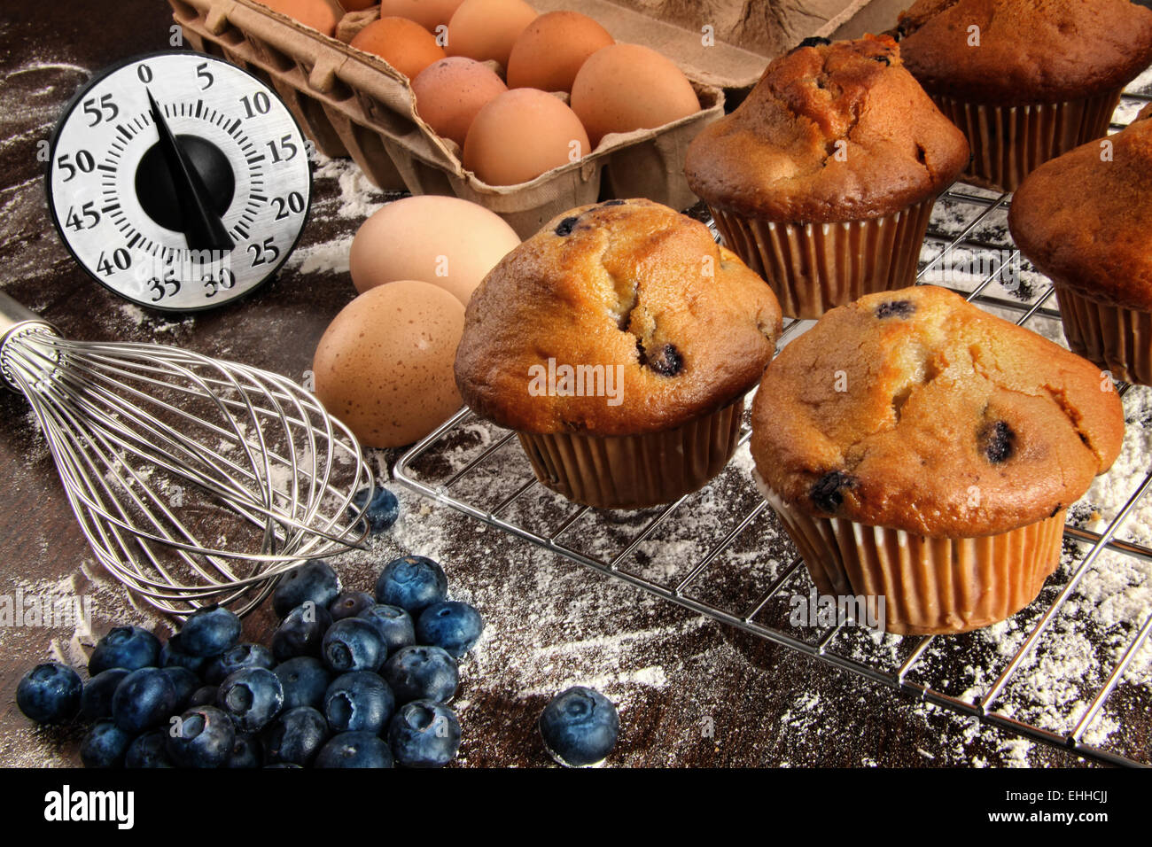 Hausgemachten Blaubeer-Muffins aus dem Ofen Stockfoto