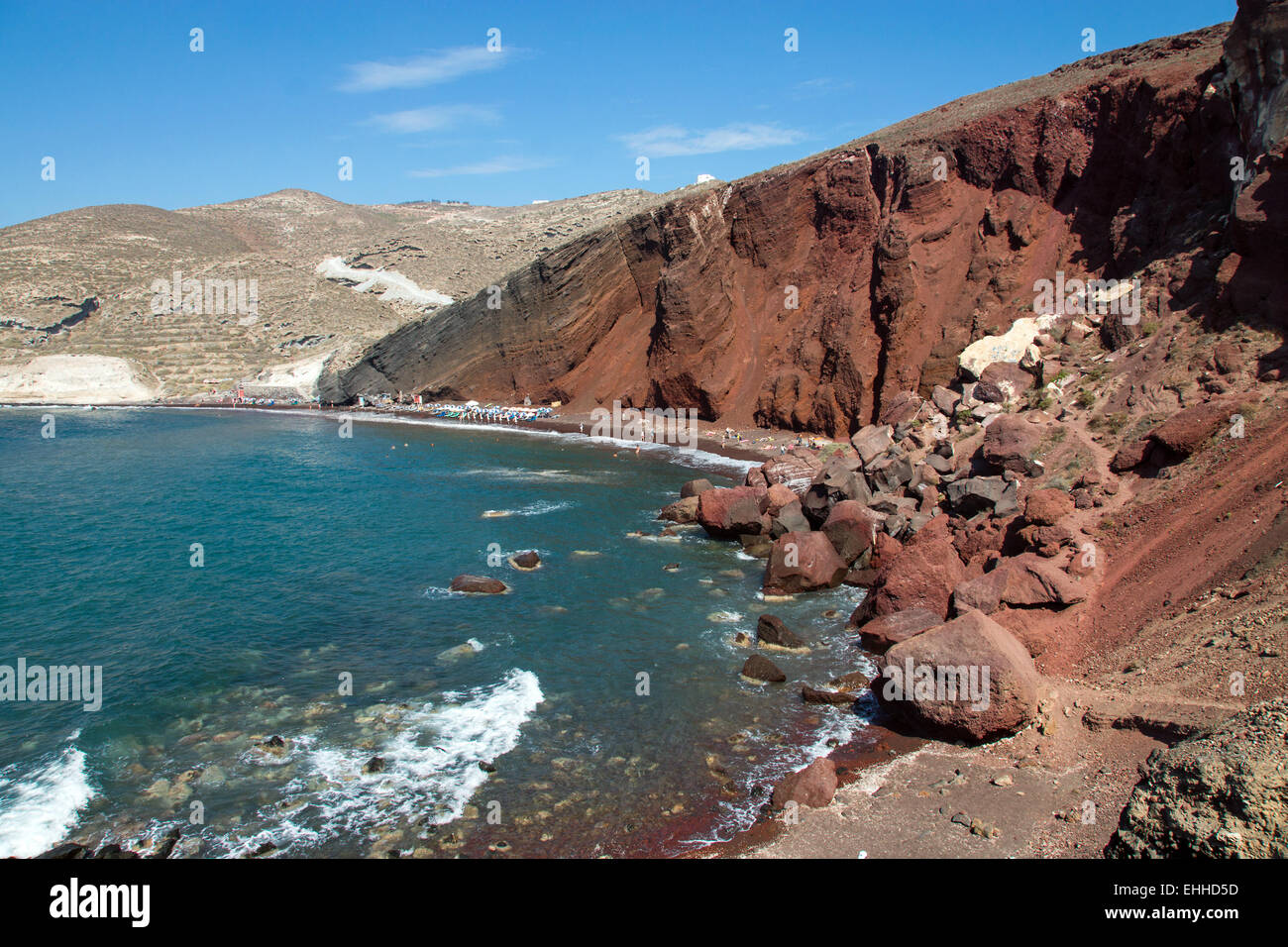 Roter Strand auf Santorini Insel Stockfoto