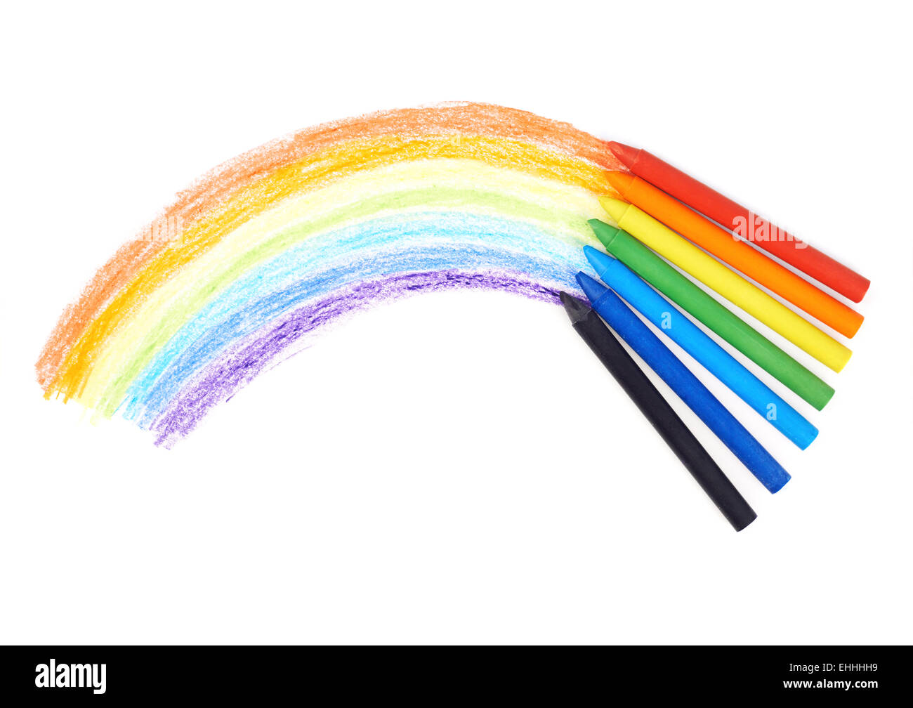 Regenbogen mit den Wachsmalstiften gezeichnet Stockfoto