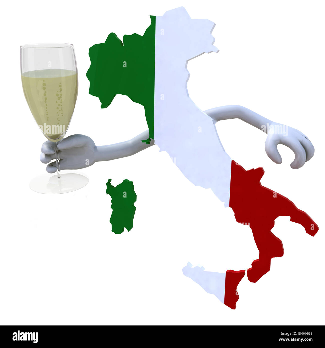 Karte von Italien jubelt mit einem Glas Sekt Stockfoto