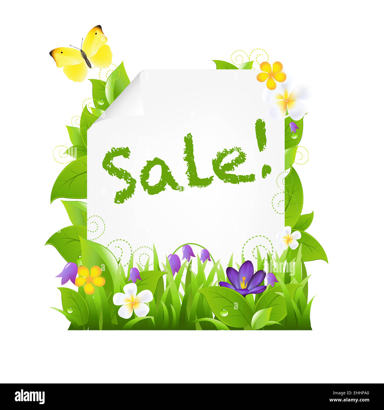 Verkauf-Banner mit Blüten und Blättern Stockfoto