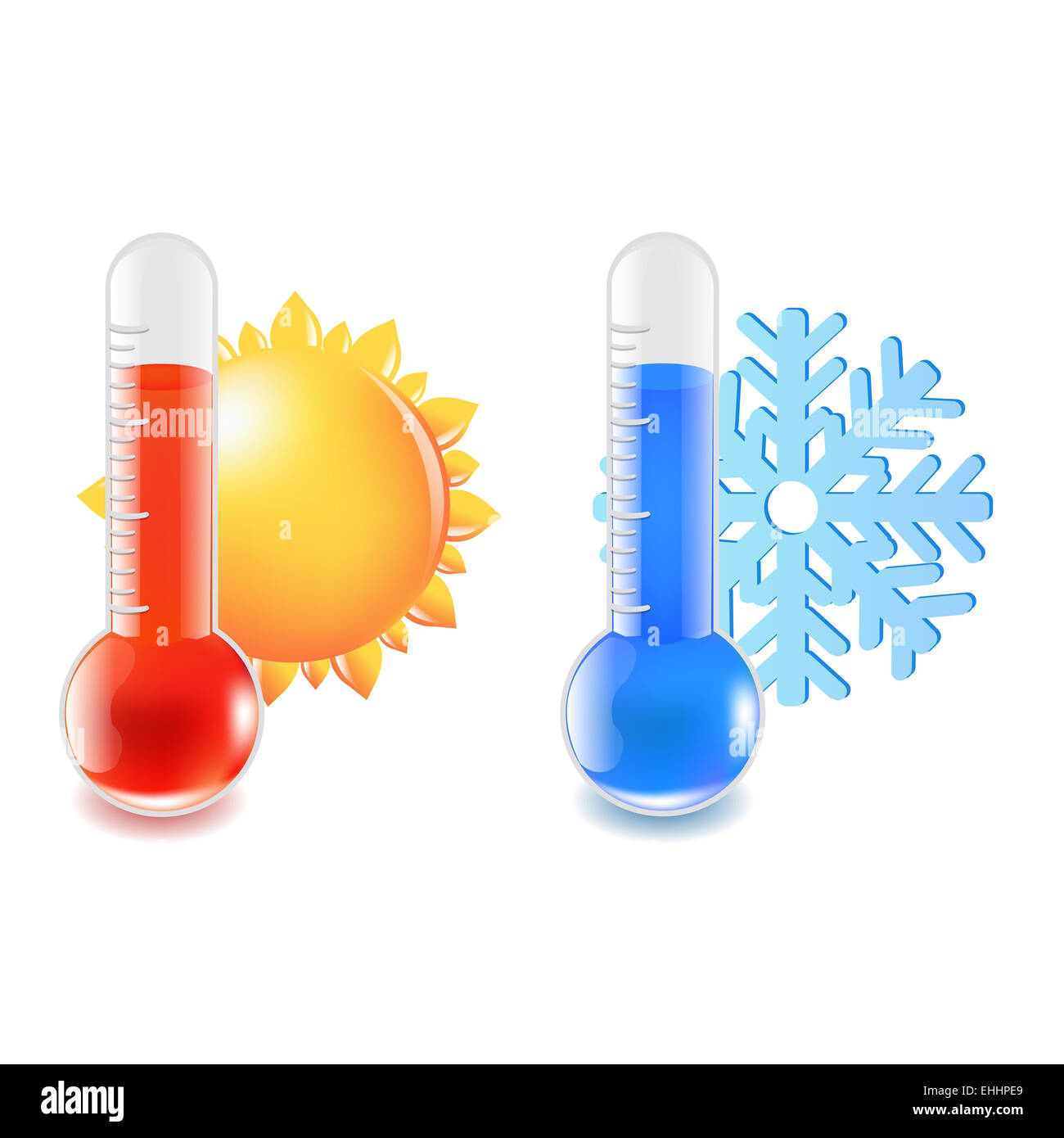 Warme und kalte Temperatur Thermometer Stockfoto