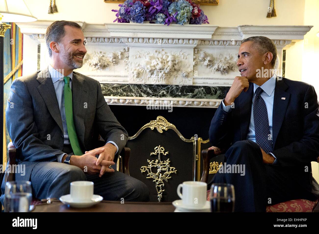 US-Präsident Barack Obama trifft sich mit König Felipe VI von Spanien im Waldorf Astoria Hotel September 23, 2014 in New York, N.Y. Stockfoto