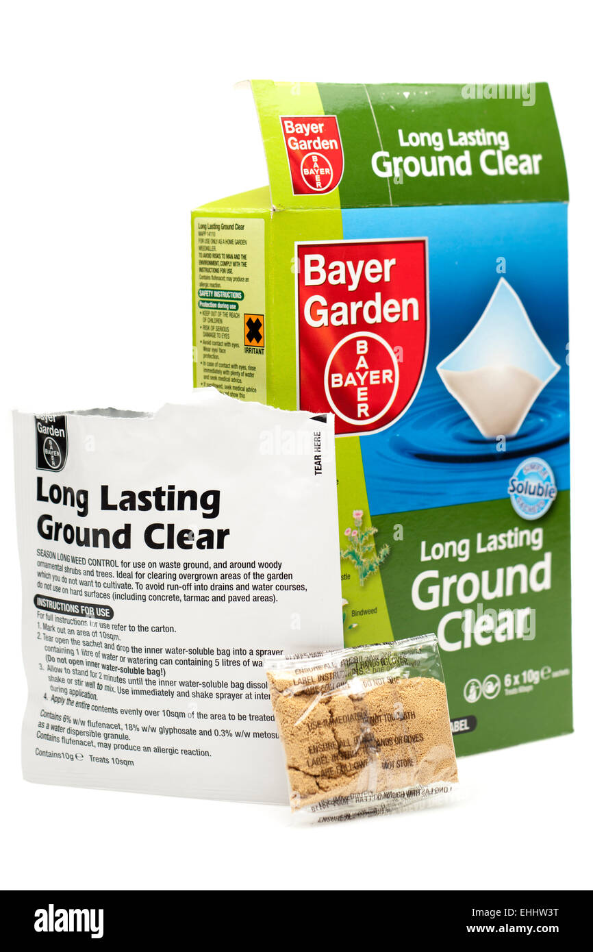 Bayer Garten lang anhaltende Boden klar Unkrautvernichtungsmittel in Beuteln Stockfoto