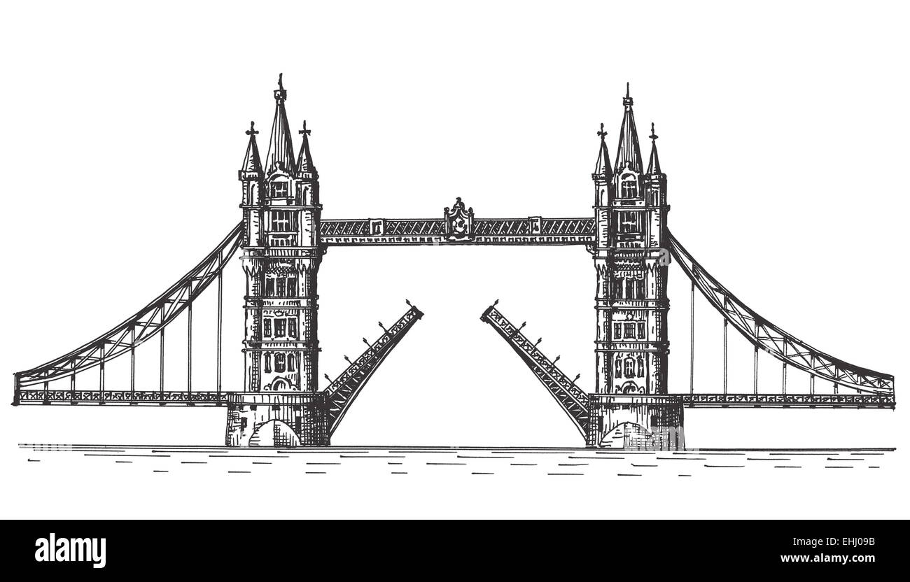 London, England, die Brücke auf weißem Hintergrund Stockfoto