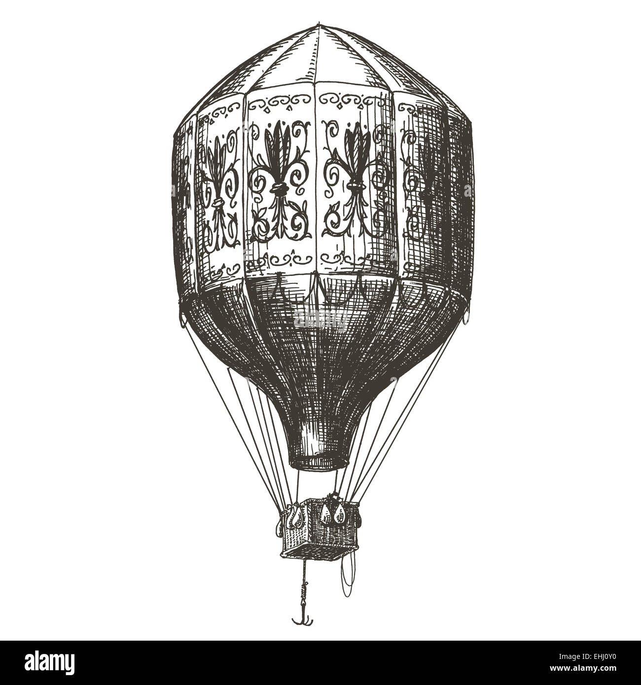 Heißluftballon, Transport auf weißem Hintergrund Stockfoto