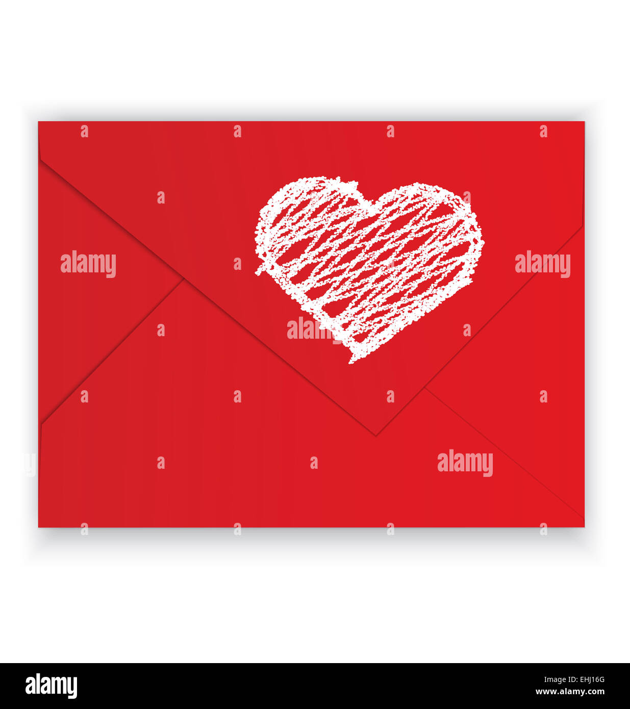 Herz weiße Kreide auf rotes Kuvert Stockfoto