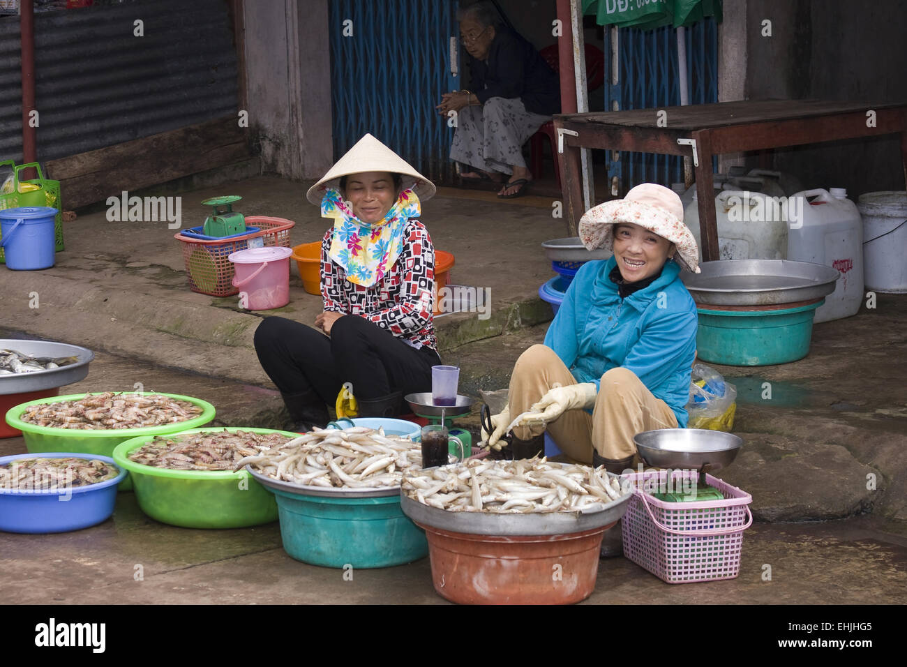 Markt-Szene, Fisch, Hersteller, Phu Quoc, Vietnam, Asien Stockfoto