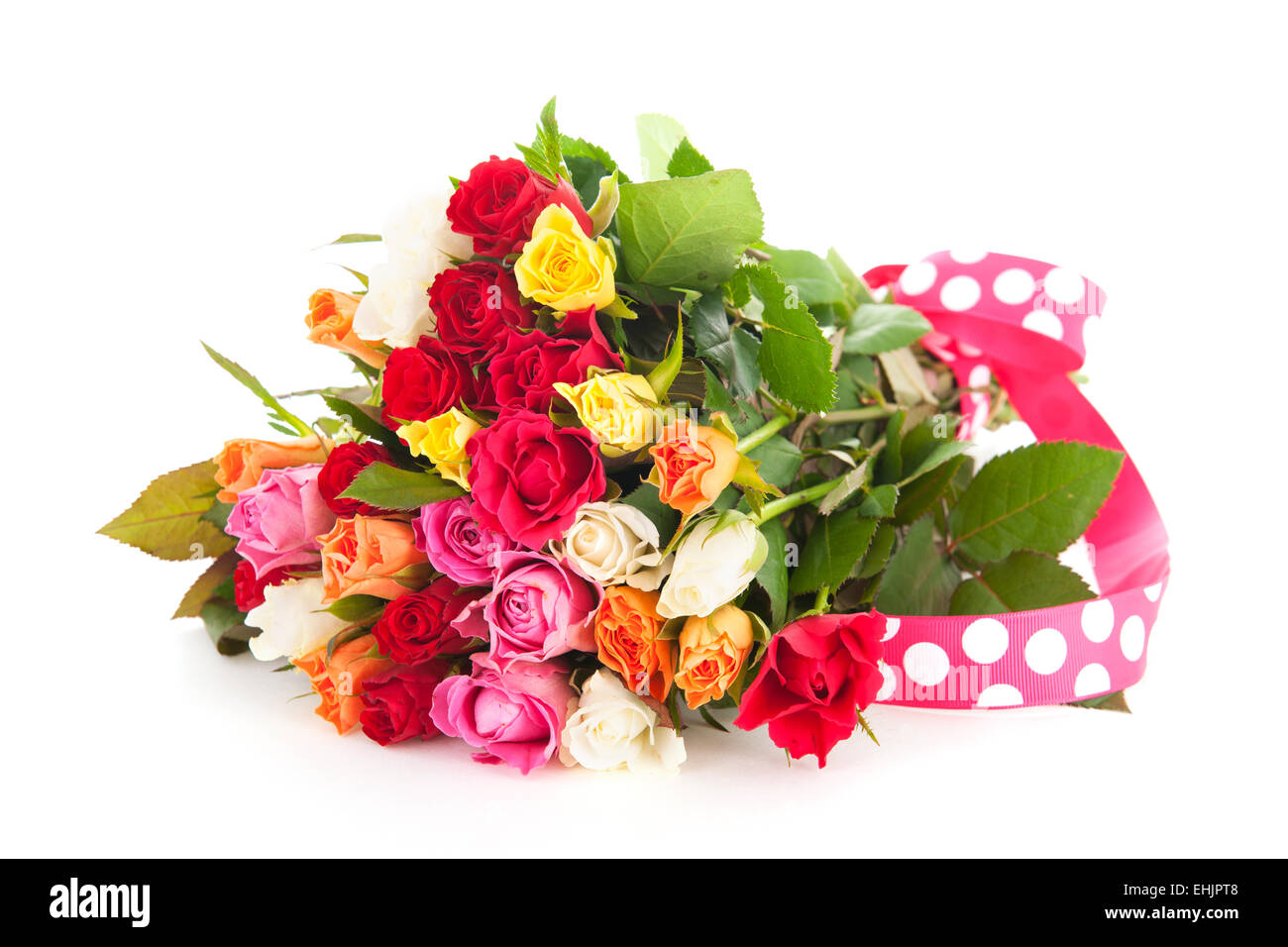 Strauß bunte Rosen isoliert auf weißem Hintergrund Stockfoto