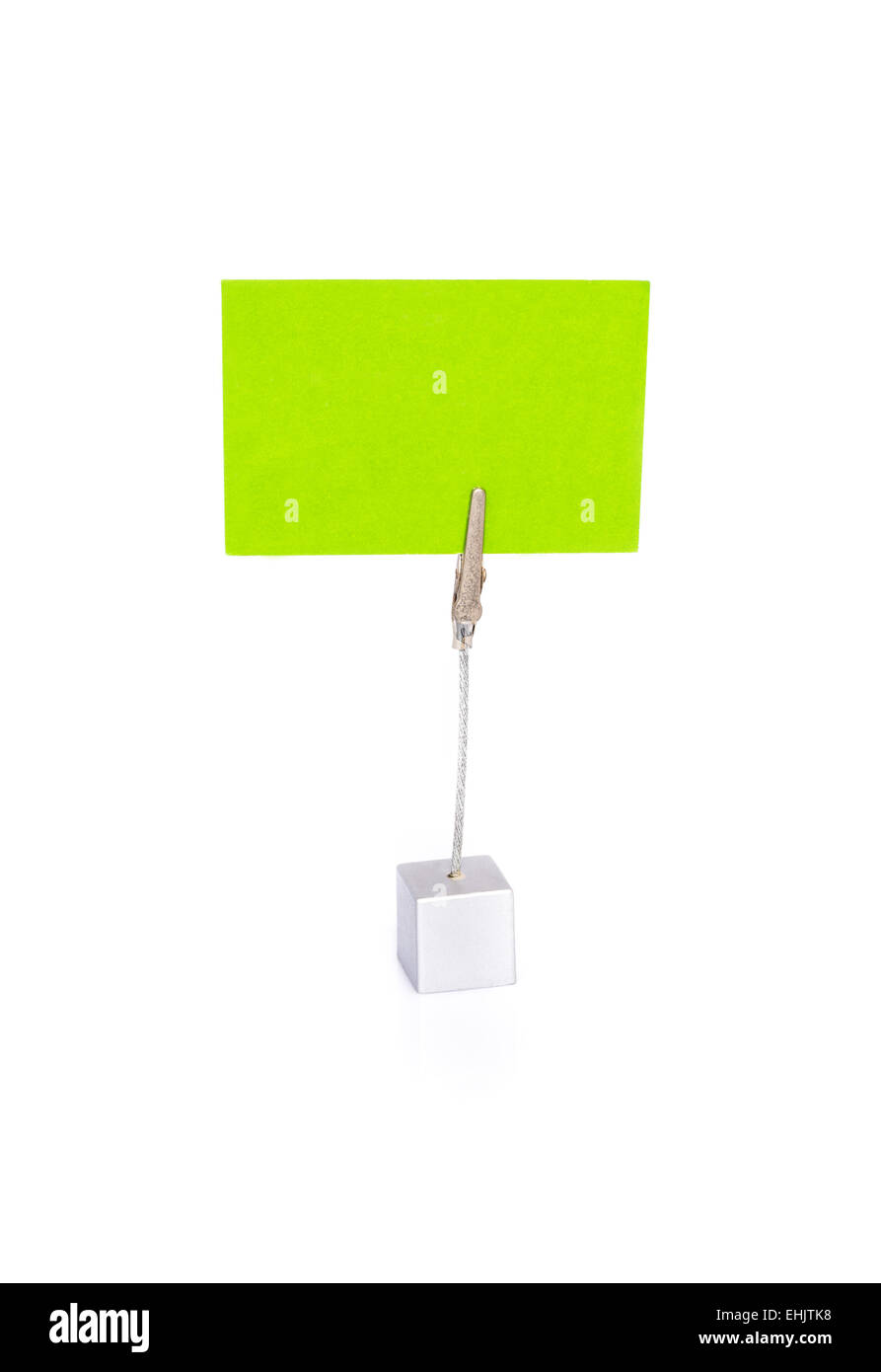 Clip Halter Karte stehen grüne Sonnenblume geformt und bunten Papier Sterne  auf dem Holztisch. Weißer Kunststoff leere Karte in der Morgensonne  Stockfotografie - Alamy