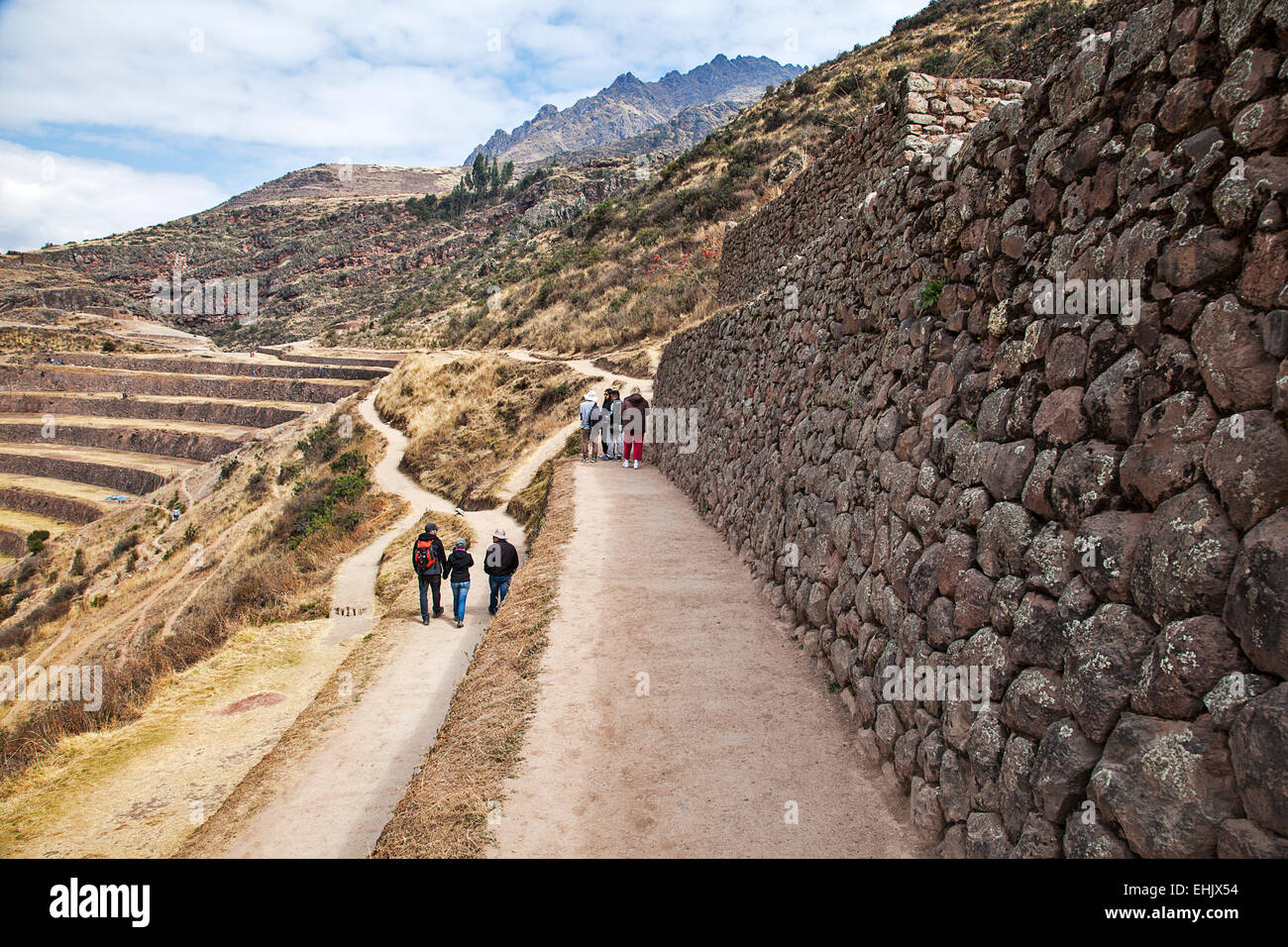 Pisac ist einer von mehreren Inka-Stätten in der Nähe von Dorf Pisac im Heiligen Tal entlang der Urubamba Tal östlich von Cuzco. Stockfoto